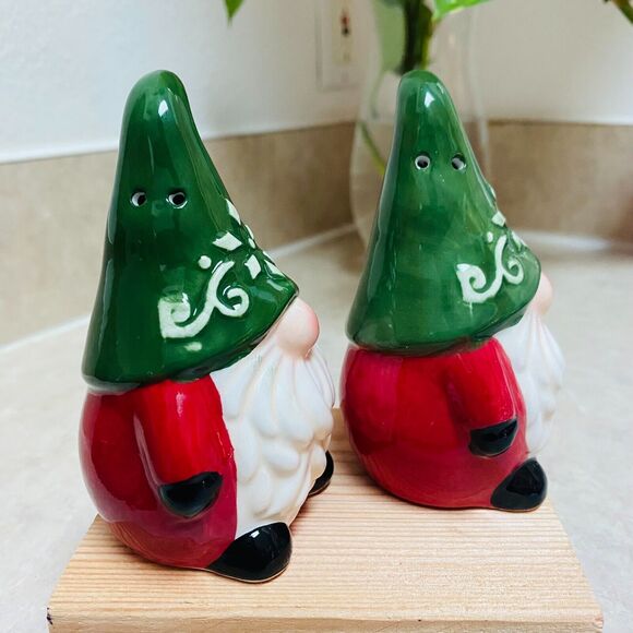 Ceramic Christmas Gnome Salt and Pepper Shakers 4” - Picture 2 of 7